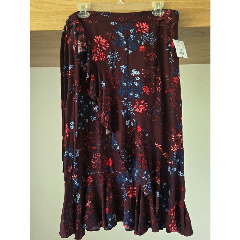 Floral Wrap Midi Skirt with Ruffle Hem